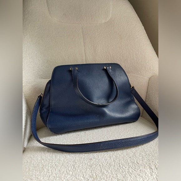 Kate Spade deep royal blue Navy gold metal accents Leather Satchel NWOT - Picture 9 of 12